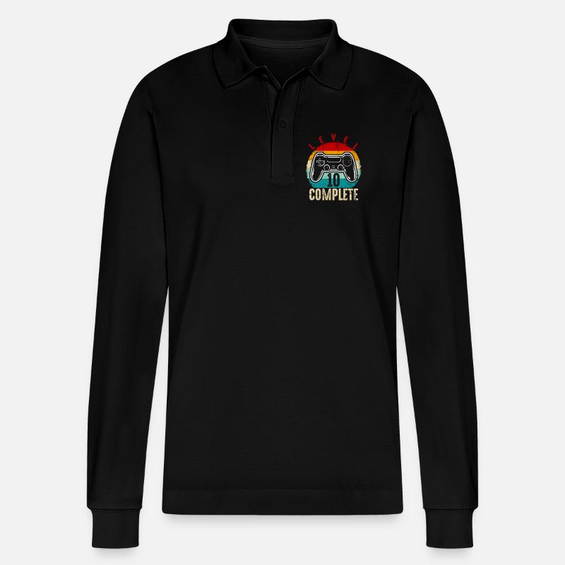 Manette complète Rétro Niveau 10 - Polo à manches longues bio PREPSTER Stanley/Stella Unisexe - noir