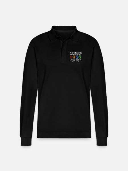 1956 - Born 1956 - Stanley/Stella Organic Unisex Long-Sleeved Polo Shirt Prepster - black
