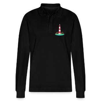 Leuchtturm Westerheversand, ohne Text, Nordsee - Stanley/Stella Unisex Bio-Langarm-Poloshirt Prepster - Schwarz - Vorne - Anna (173cm) & Nico (186cm)