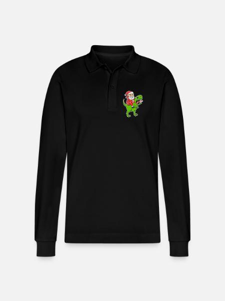 Santa Claus Dinosaurs - Stanley/Stella Organic Unisex Long-Sleeved Polo Shirt Prepster - black