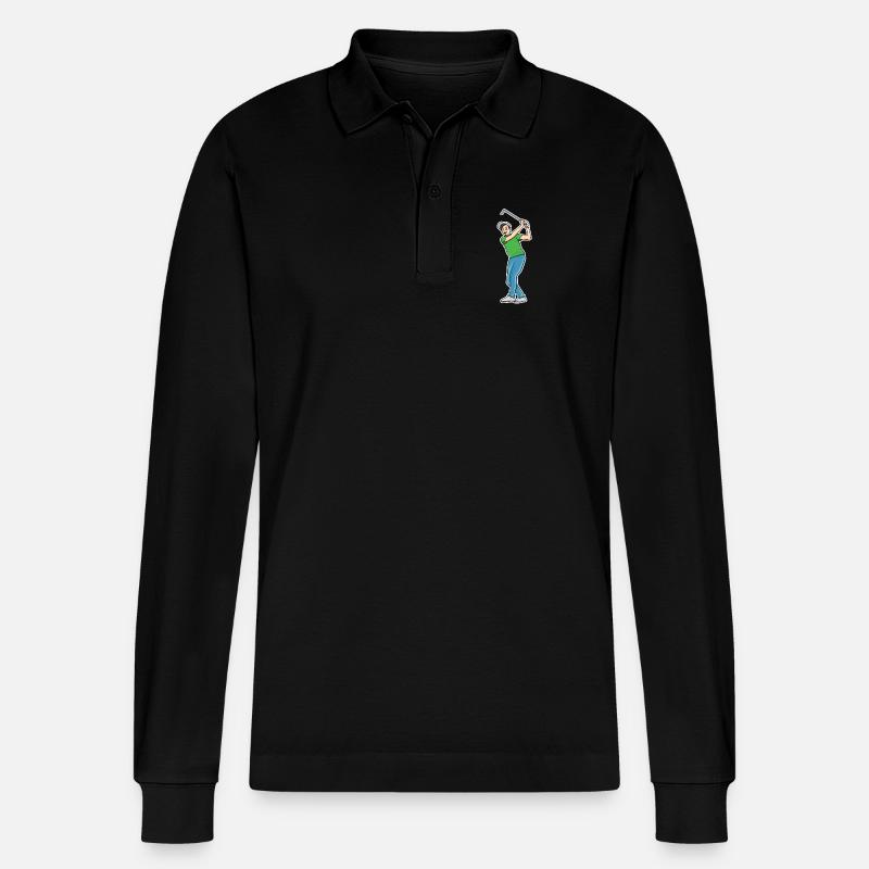 Golf Cartoon - Stanley/Stella Unisex Bio-Langarm-Poloshirt Prepster - Schwarz