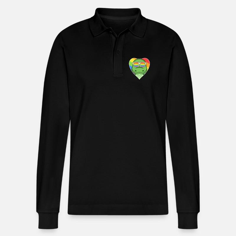 Regenbogen - Krokodil mit Brille - Stanley/Stella Unisex Bio-Langarm-Poloshirt Prepster - Schwarz