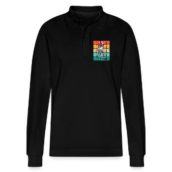Skateboarding Cool Skater Girl Bunt - Stanley/Stella Unisex Bio-Langarm-Poloshirt Prepster - Schwarz - Vorne - Anna (173cm) & Nico (186cm)