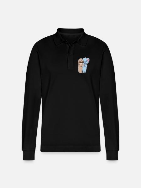 Sloth and koala hugging - hug - Stanley/Stella Organic Unisex Long-Sleeved Polo Shirt Prepster - black