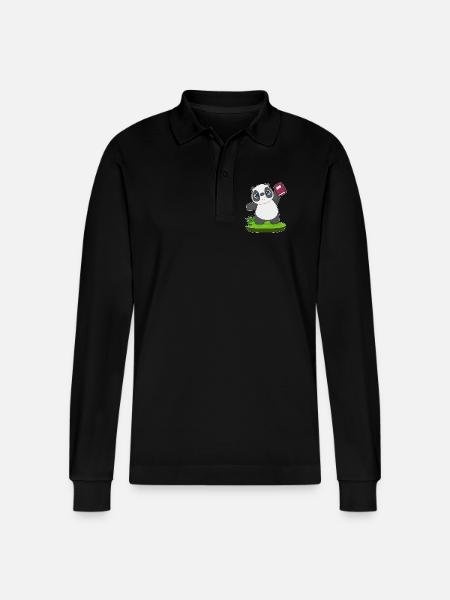 Panda Book - Stanley/Stella Organic Unisex Long-Sleeved Polo Shirt Prepster - black