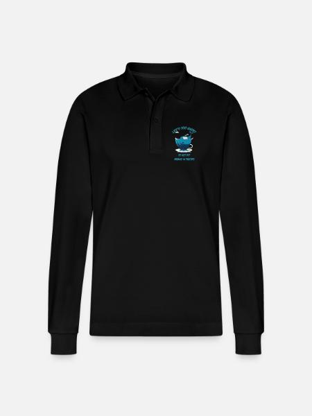 Whale in teacup with lettering - Stanley/Stella Organic Unisex Long-Sleeved Polo Shirt Prepster - black
