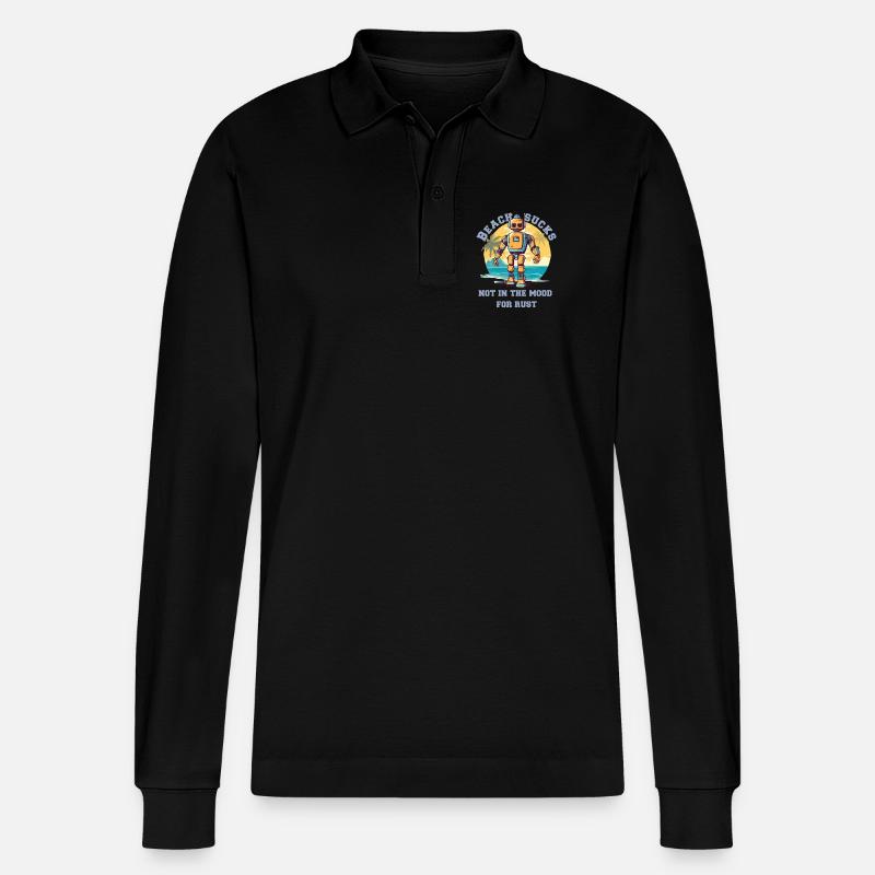 Roboter am Strad mit Schriftzug - Stanley/Stella Unisex Bio-Langarm-Poloshirt Prepster - Schwarz
