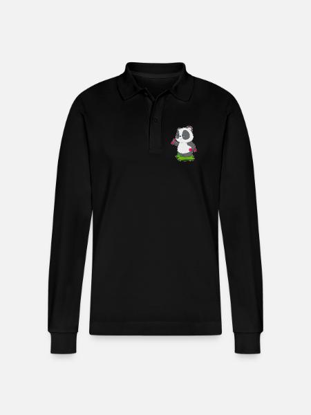 Panda Bodybuilder Dumbbells Bodybuilding - Stanley/Stella Organic Unisex Long-Sleeved Polo Shirt Prepster - black