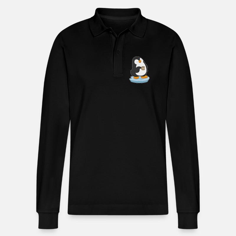 Pinguin Kaffee Tasse - Stanley/Stella Unisex Bio-Langarm-Poloshirt Prepster - Schwarz