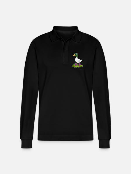 Duck Roller Skating Roller Skates - Stanley/Stella Organic Unisex Long-Sleeved Polo Shirt Prepster - black