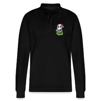 Panda Christmas Package - Stanley/Stella Organic Unisex Long-Sleeved Polo Shirt Prepster - black - Front - Anna (173cm) & Nico (186cm)