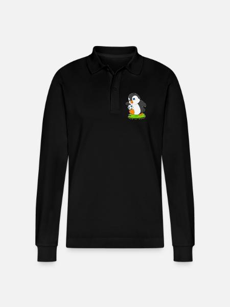 Penguin Soccer Player Soccer - Stanley/Stella Organic Unisex Long-Sleeved Polo Shirt Prepster - black