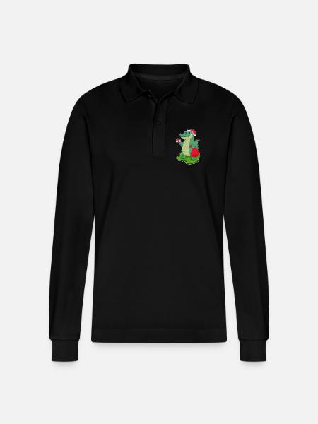 Crocodile Christmas Package - Stanley/Stella Organic Unisex Long-Sleeved Polo Shirt Prepster - black