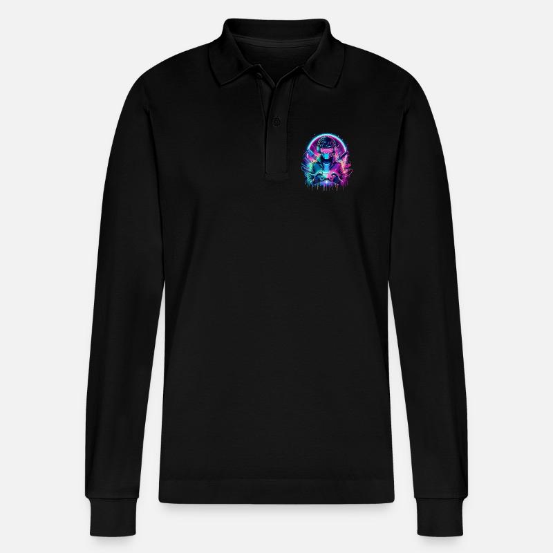 Neon Cyber Controller - Retro Gaming Power - Stanley/Stella Unisex Bio-Langarm-Poloshirt Prepster - Schwarz