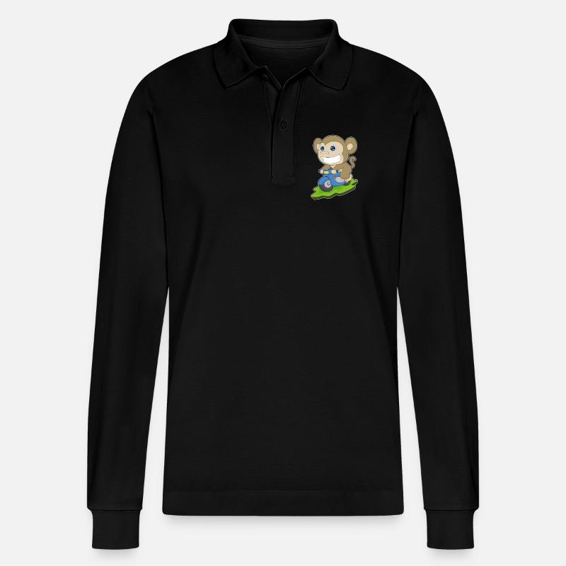 Affe Motorroller - Stanley/Stella Unisex Bio-Langarm-Poloshirt Prepster - Schwarz