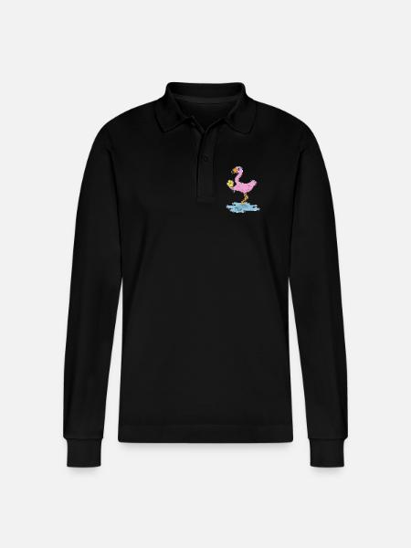 Flamingo Flower - Stanley/Stella Organic Unisex Long-Sleeved Polo Shirt Prepster - black