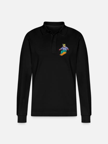 Bear Snowboarder Snowboard - Stanley/Stella Organic Unisex Long-Sleeved Polo Shirt Prepster - black