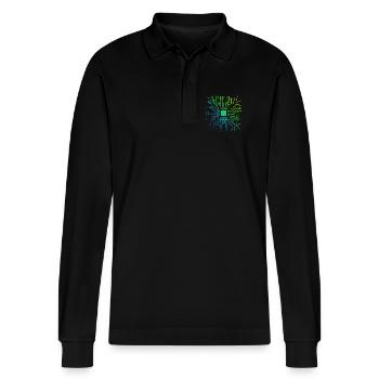Bunte Computerplatine Tech Electronic - Stanley/Stella Unisex Bio-Langarm-Poloshirt Prepster - Schwarz - Vorne - Anna (173cm) & Nico (186cm)