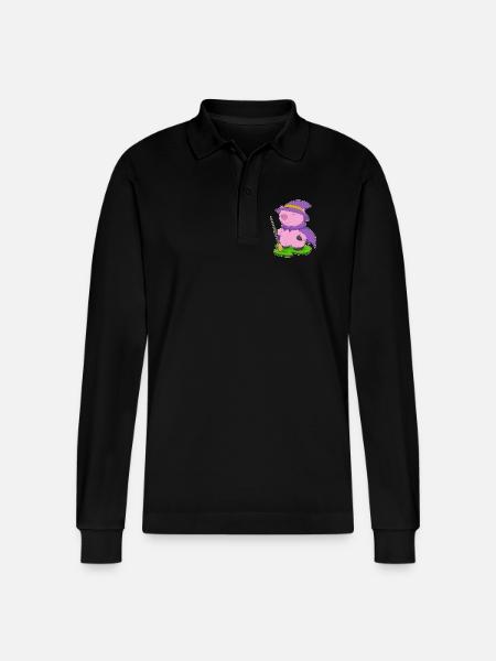 Pig Witch Broom - Stanley/Stella Organic Unisex Long-Sleeved Polo Shirt Prepster - black