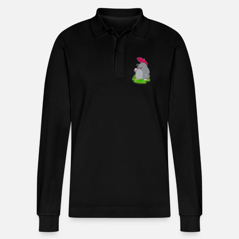 Maulwurf Regen Regenschirm - Stanley/Stella Unisex Bio-Langarm-Poloshirt Prepster - Schwarz