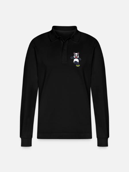 Panda Skater Skateboard - Stanley/Stella Organic Unisex Long-Sleeved Polo Shirt Prepster - black