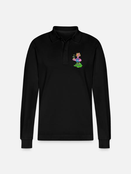 Flamingo Farmer Seedling Farm - Stanley/Stella Organic Unisex Long-Sleeved Polo Shirt Prepster - black