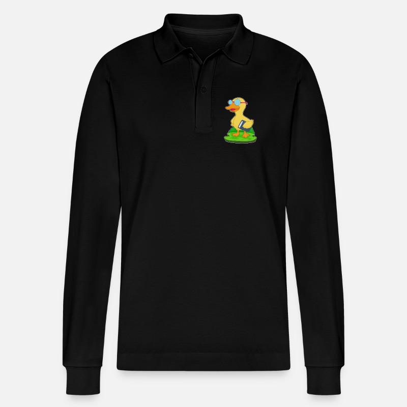 Ente Nerd Buch Brille - Stanley/Stella Unisex Bio-Langarm-Poloshirt Prepster - Schwarz