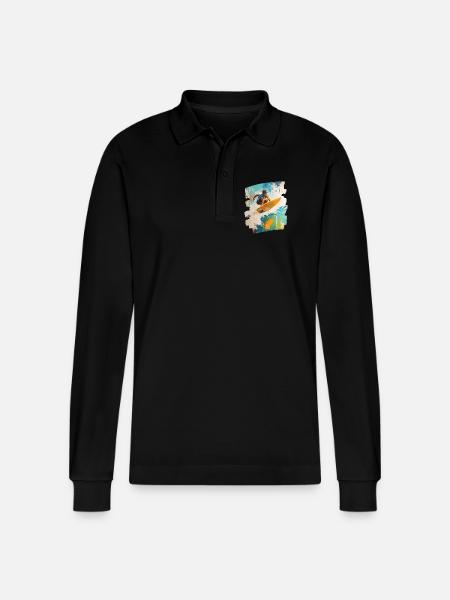 Surfer Surfing Surfboard Surfing - Stanley/Stella Organic Unisex Long-Sleeved Polo Shirt Prepster - black