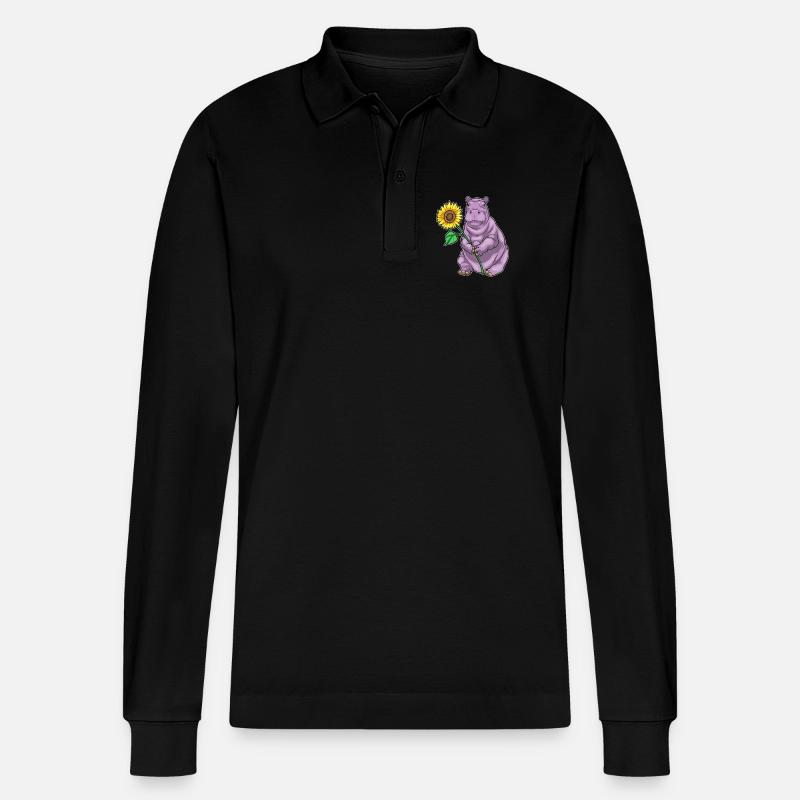 Nilpferd Sonnenblume Blumen - Stanley/Stella Unisex Bio-Langarm-Poloshirt Prepster - Schwarz