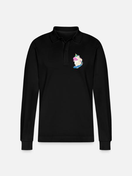 Einhorn Snowboarder Snowboard - Stanley/Stella Unisex Bio-Langarm-Poloshirt Prepster - Schwarz