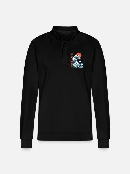 The big wave off Kanagawa - Stanley/Stella Organic Unisex Long-Sleeved Polo Shirt Prepster - black