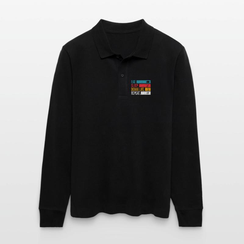 Eat Sleep Debug Repeat Developer Shirt Stanley/Stella Organic Unisex Long-Sleeved Polo Shirt Prepster