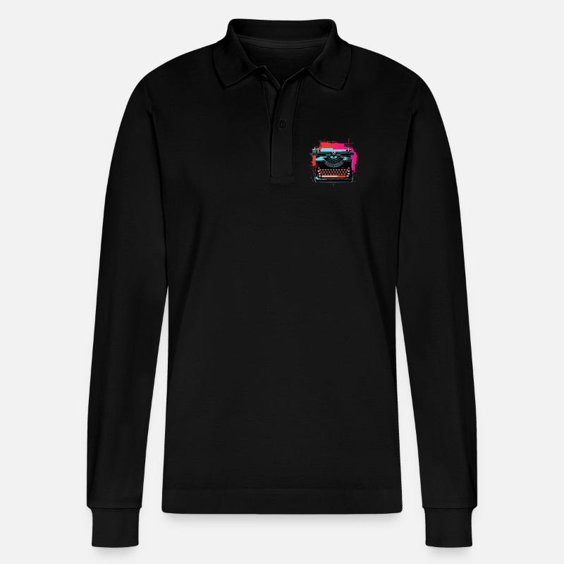 Schreibmaschine Retrowave - Stanley/Stella Unisex Bio-Langarm-Poloshirt Prepster - Schwarz
