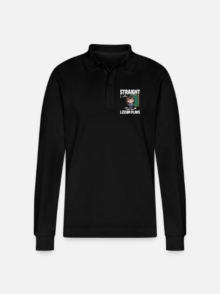 STRAIGHT OUTTA LESSON PLANS - TEACHER GIFT - Stanley/Stella Organic Unisex Long-Sleeved Polo Shirt Prepster - black