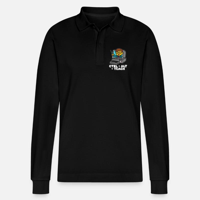 CTRL + ALT + TEACH - CADEAU ENSEIGNANT - Polo à manches longues bio PREPSTER Stanley/Stella Unisexe - noir