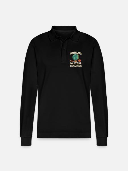 Teacher Planet Earth School and Funny - Stanley/Stella Organic Unisex Long-Sleeved Polo Shirt Prepster - black