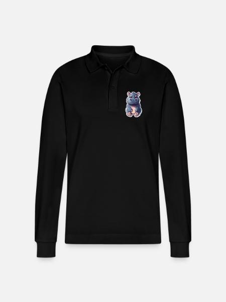 Nilpferd - Stanley/Stella Unisex Bio-Langarm-Poloshirt Prepster - Schwarz