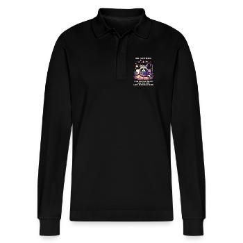 IRL: dark, quiet, little contact | Introversion - Stanley/Stella Organic Unisex Long-Sleeved Polo Shirt Prepster - black - Front - Anna (173cm) & Nico (186cm)