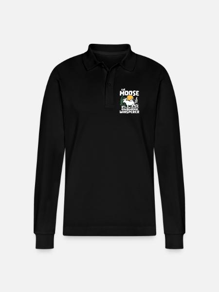 Moose Nature Silhouette Design - Stanley/Stella Organic Unisex Long-Sleeved Polo Shirt Prepster - black