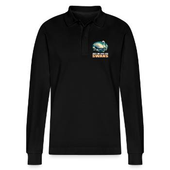Schwäne Schwan - Stanley/Stella Unisex Bio-Langarm-Poloshirt Prepster - Schwarz - Vorne - Anna (173cm) & Nico (186cm)