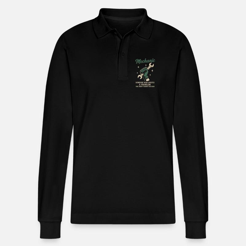 Mechanic Problem Solver Garage Funny Saying - Stanley/Stella Organic Unisex Long-Sleeved Polo Shirt Prepster - black