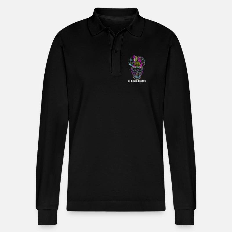 Die Gedanken sind frei - Neon Schädel - Stanley/Stella Unisex Bio-Langarm-Poloshirt Prepster - Schwarz