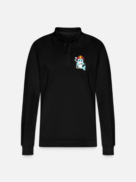 Dolphin fireman fire hose fire department - Stanley/Stella Organic Unisex Long-Sleeved Polo Shirt Prepster - black