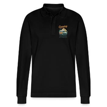 Camping Weil Miete Zu Teuer Ist Abenteuer campen - Stanley/Stella Unisex Bio-Langarm-Poloshirt Prepster - Schwarz - Vorne - Anna (173cm) & Nico (186cm)