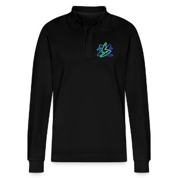 Surfen Silhouetten Surfbrett Surfer Jungen Männer  - Stanley/Stella Unisex Bio-Langarm-Poloshirt Prepster - Schwarz - Vorne - Anna (173cm) & Nico (186cm)