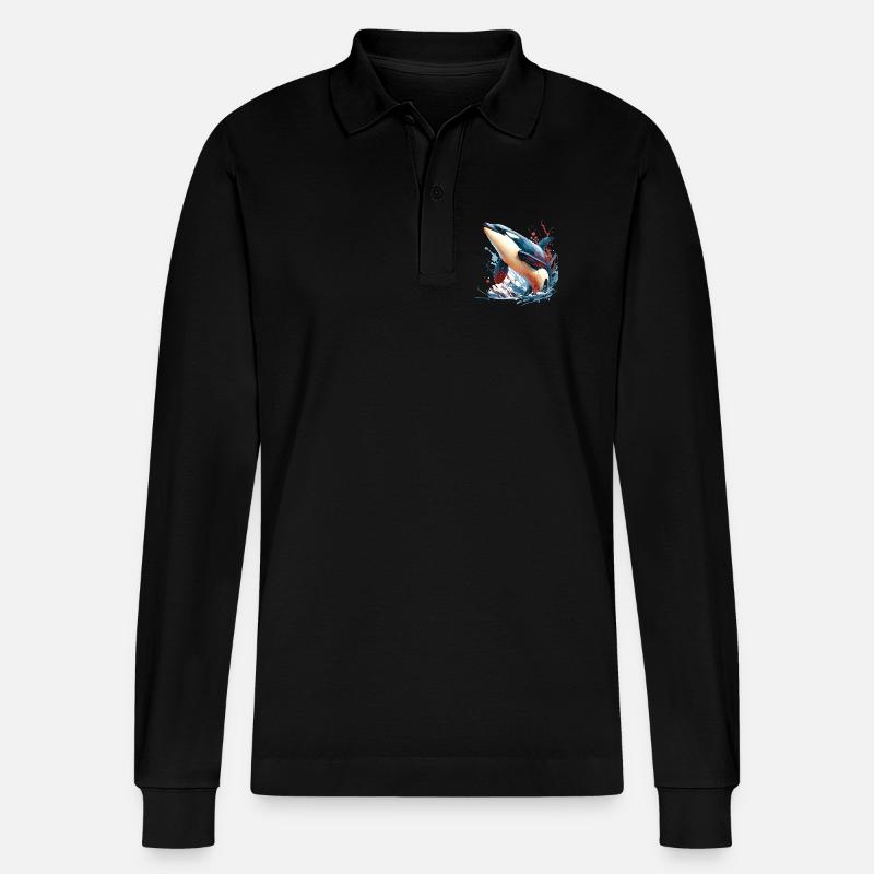 Orca Schwertwal - Stanley/Stella Unisex Bio-Langarm-Poloshirt Prepster - Schwarz