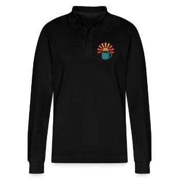 Kaffee Sonnenaufgang Morgen Kaffee Liebhaber Kunst - Stanley/Stella Unisex Bio-Langarm-Poloshirt Prepster - Schwarz - Vorne - Anna (173cm) & Nico (186cm)