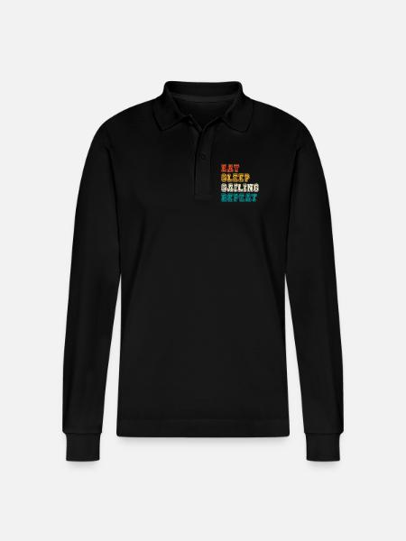 Eat Sleep Sailing Repeat - Stanley/Stella Organic Unisex Long-Sleeved Polo Shirt Prepster - black