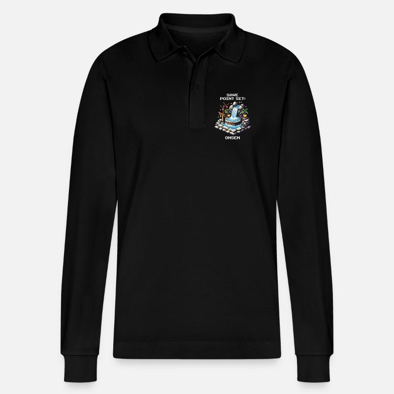 Speicherpunkt gesetzt: Onsen | Japan Reise - Stanley/Stella Unisex Bio-Langarm-Poloshirt Prepster - Schwarz