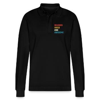 Bearded Inked and Awesome - Stanley/Stella Organic Unisex Long-Sleeved Polo Shirt Prepster - black - Front - Anna (173cm) & Nico (186cm)